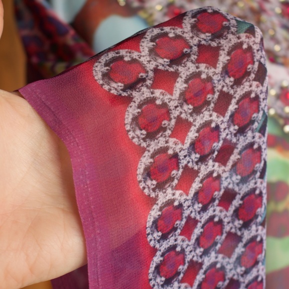 Miss G Bags Bejeweled Animal Print Chiffon Kaftan Poncho Blouse Size M - Picture 9 of 16